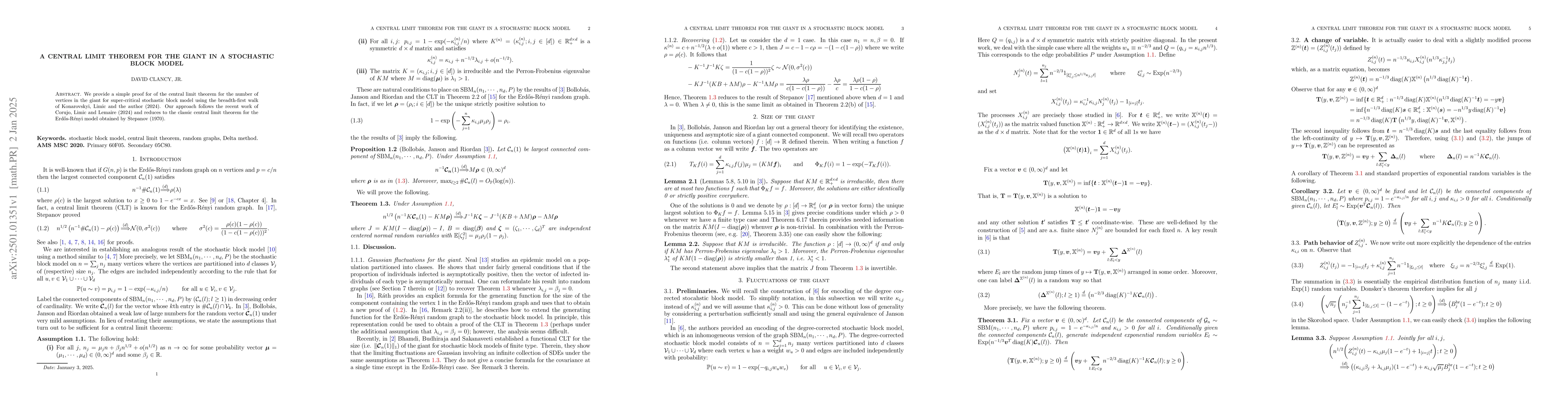 Thumbnail for A central limit theorem for the giant in a stochastic block model