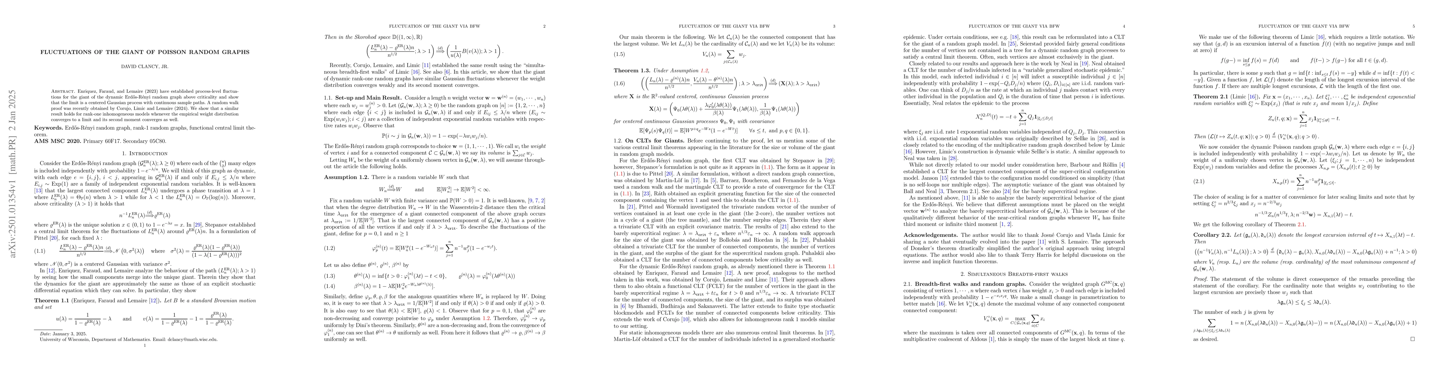 Thumbnail for Fluctuations of the giant of Poisson random graphs