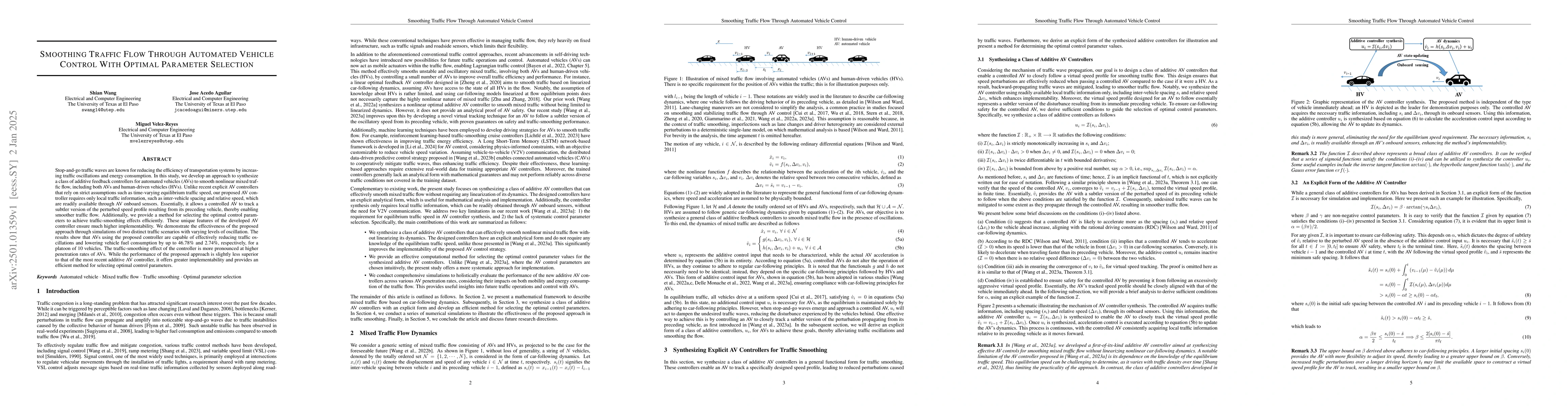 Thumbnail for Smoothing traffic flow through automated vehicle control with optimal
  parameter selection