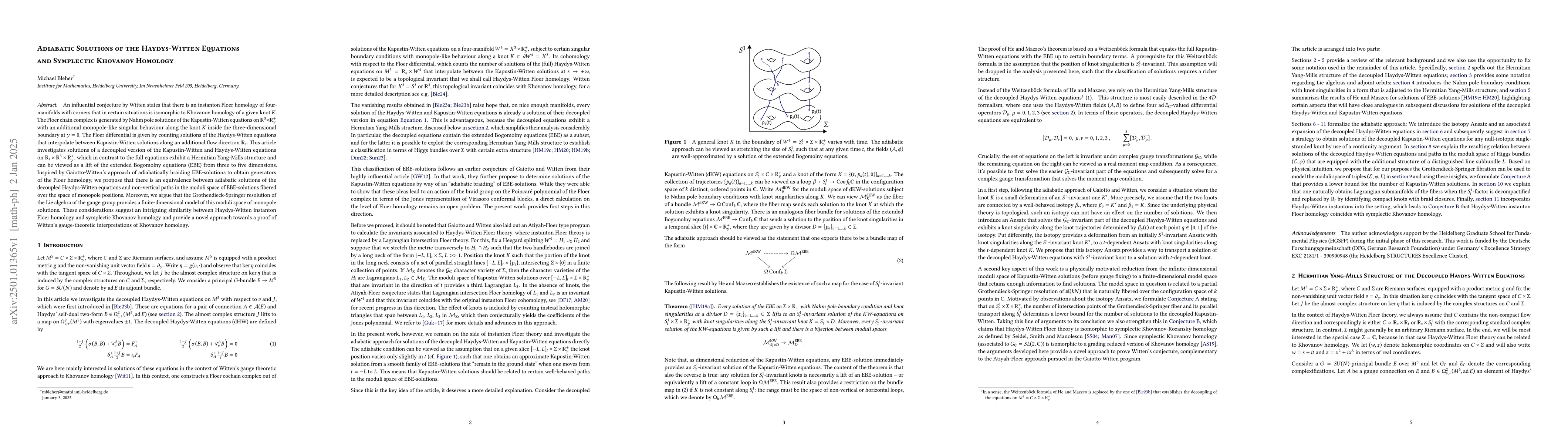Thumbnail for Adiabatic Solutions of the Haydys-Witten Equations and Symplectic
  Khovanov Homology