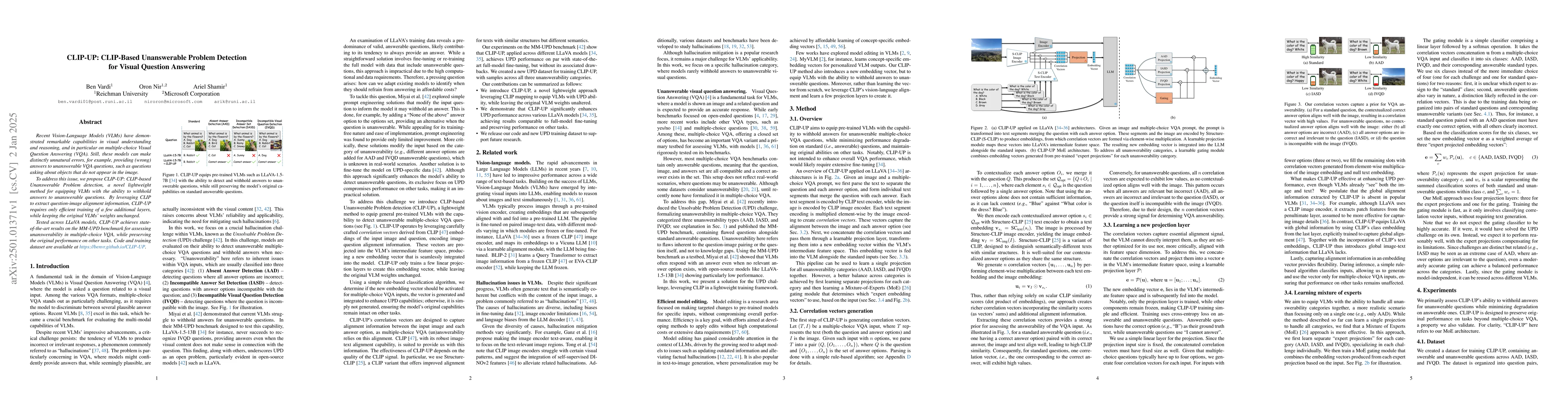 Thumbnail for CLIP-UP: CLIP-Based Unanswerable Problem Detection for Visual Question
  Answering