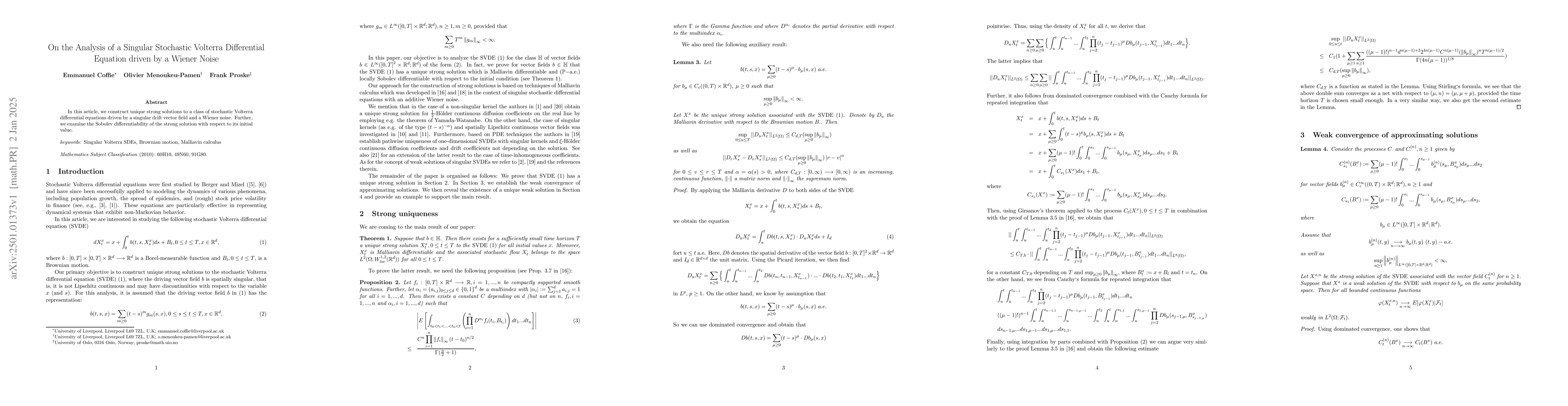 Thumbnail for On the Analysis of a Singular Stochastic Volterra Differential Equation
  driven by a Wiener Noise
