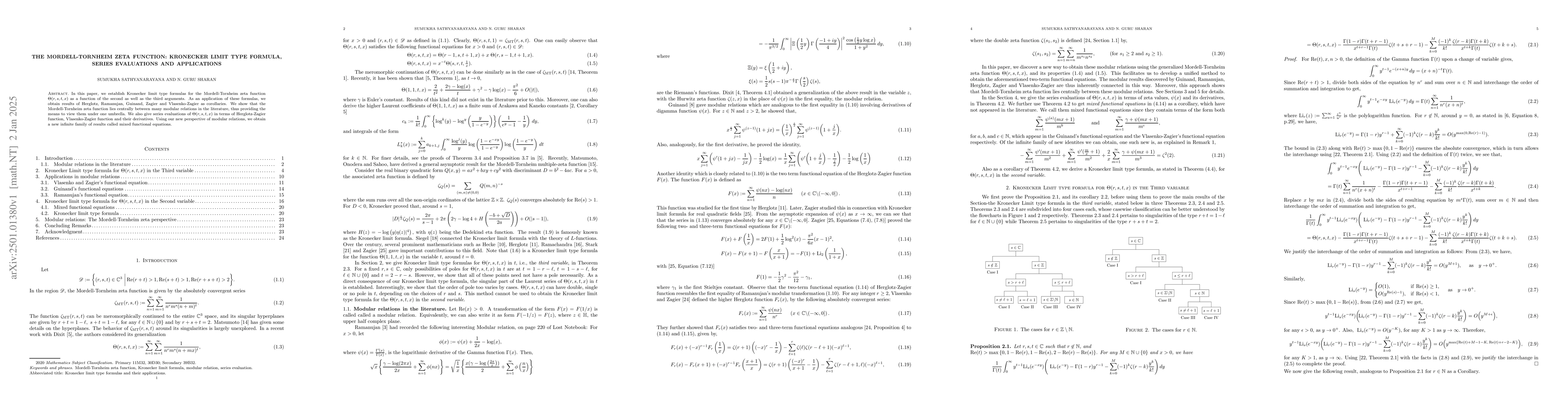Thumbnail for The Mordell-Tornheim zeta function: Kronecker limit type formula, Series
  Evaluations and Applications