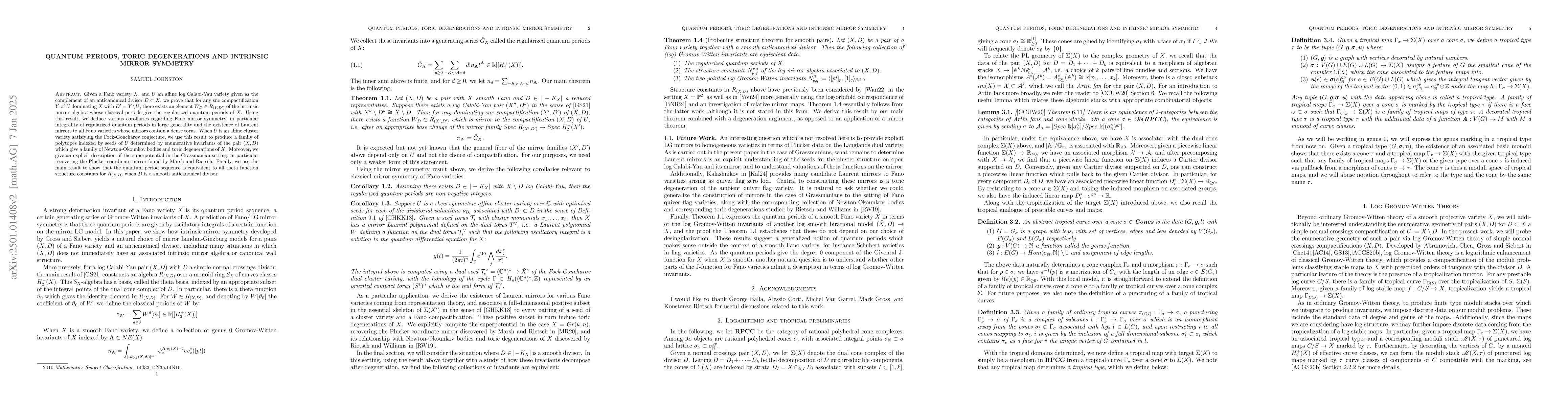 Thumbnail for Quantum periods, toric degenerations and intrinsic mirror symmetry