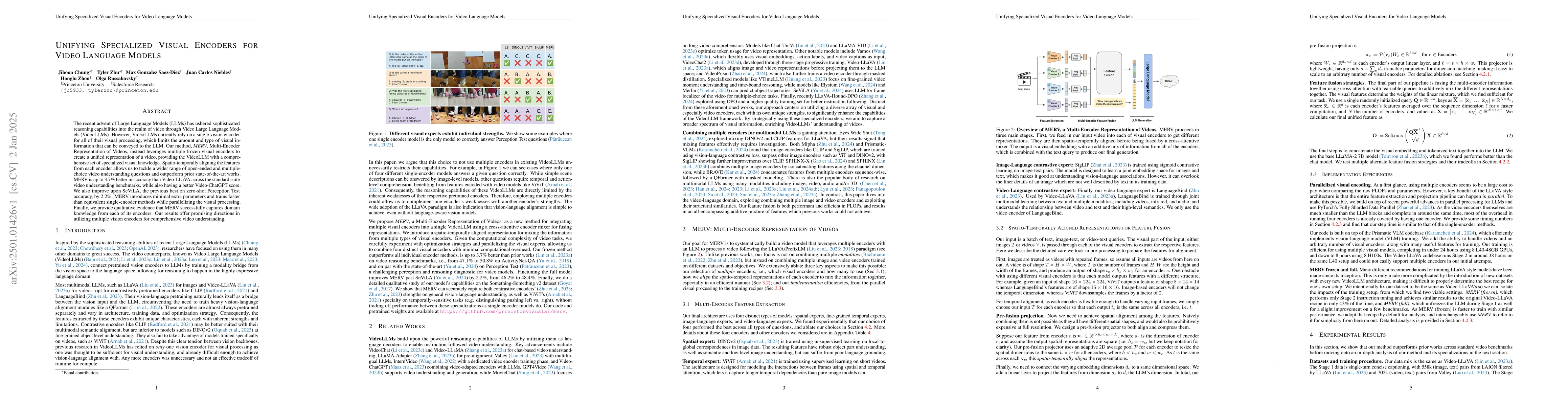 Thumbnail for Unifying Specialized Visual Encoders for Video Language Models
