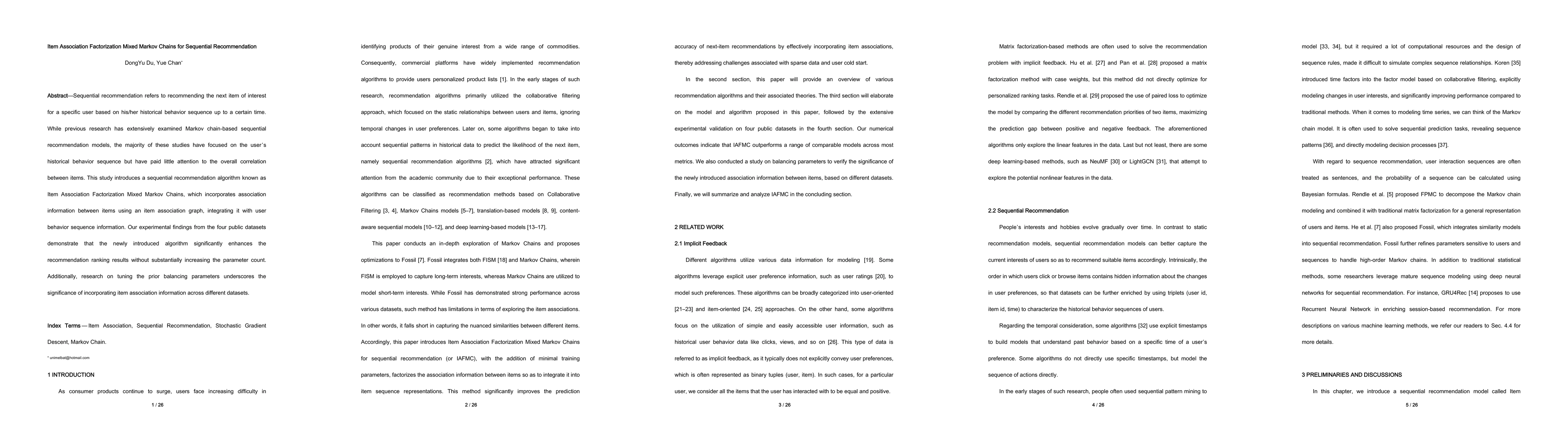 Thumbnail for Item Association Factorization Mixed Markov Chains for Sequential
  Recommendation