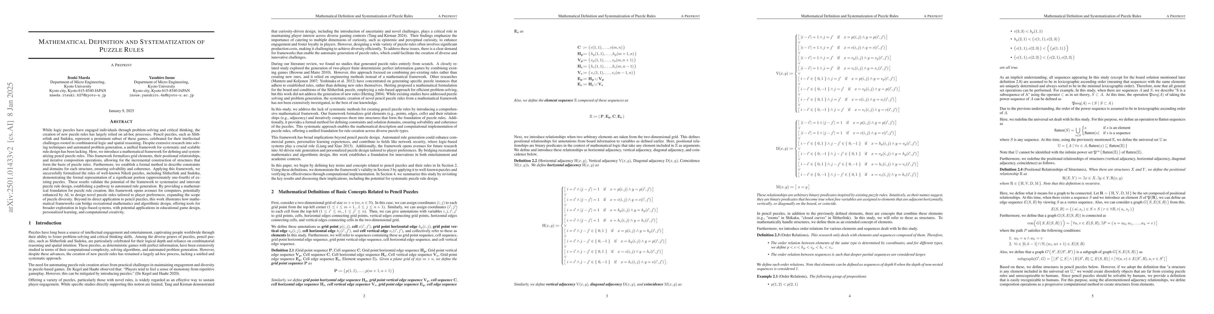 Thumbnail for Mathematical Definition and Systematization of Puzzle Rules