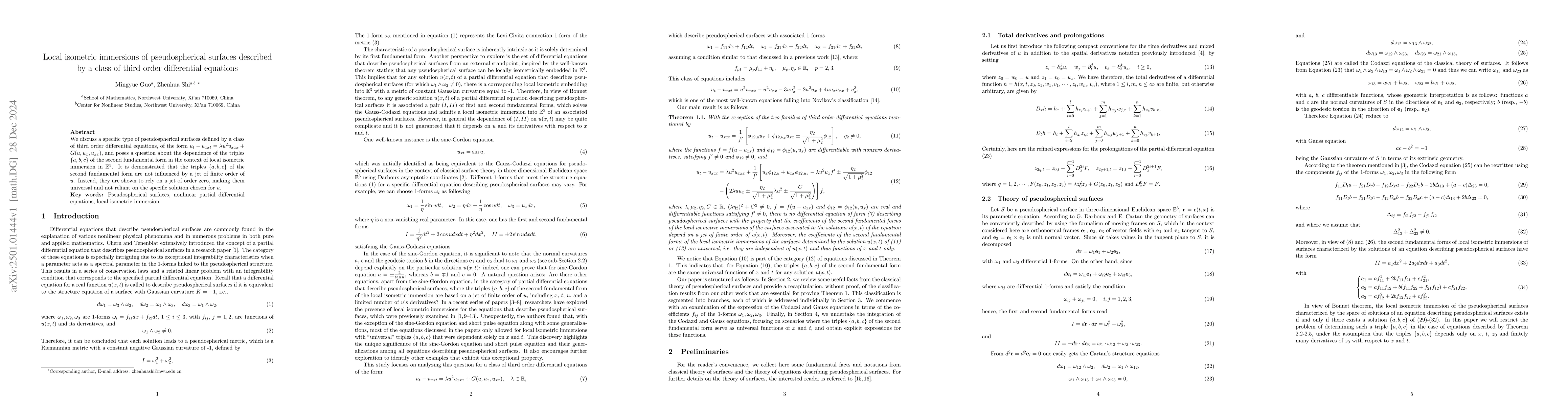 Thumbnail for Local isometric immersions of pseudospherical surfaces described by a
  class of third order differential equations