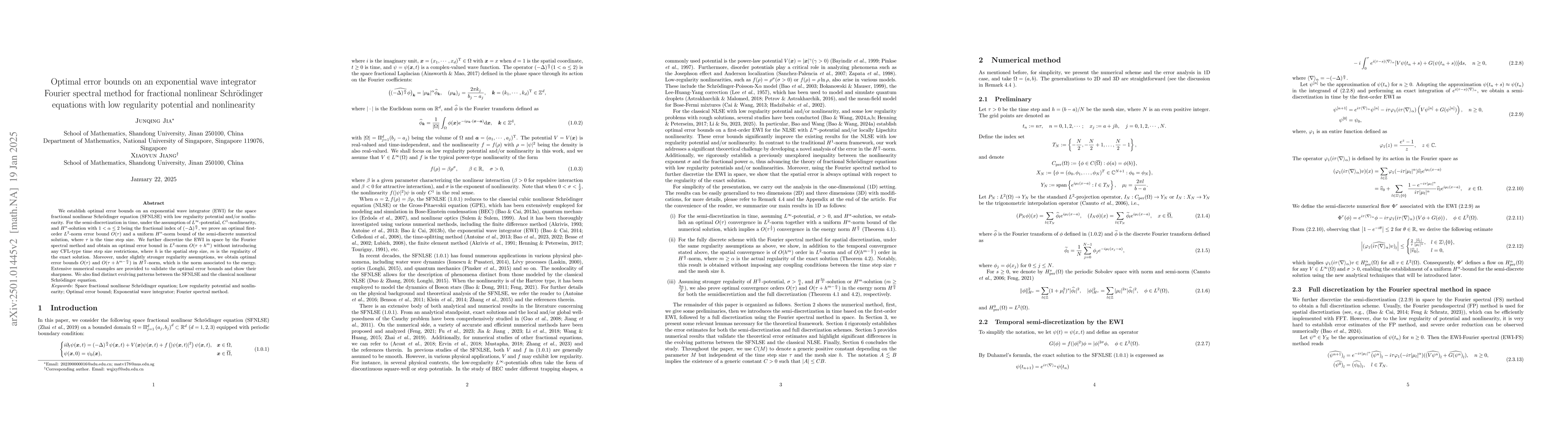 Thumbnail for Optimal error bounds on an exponential wave integrator Fourier spectral
  method for fractional nonlinear Schrödinger equations with low regularity
  potential and nonlinearity