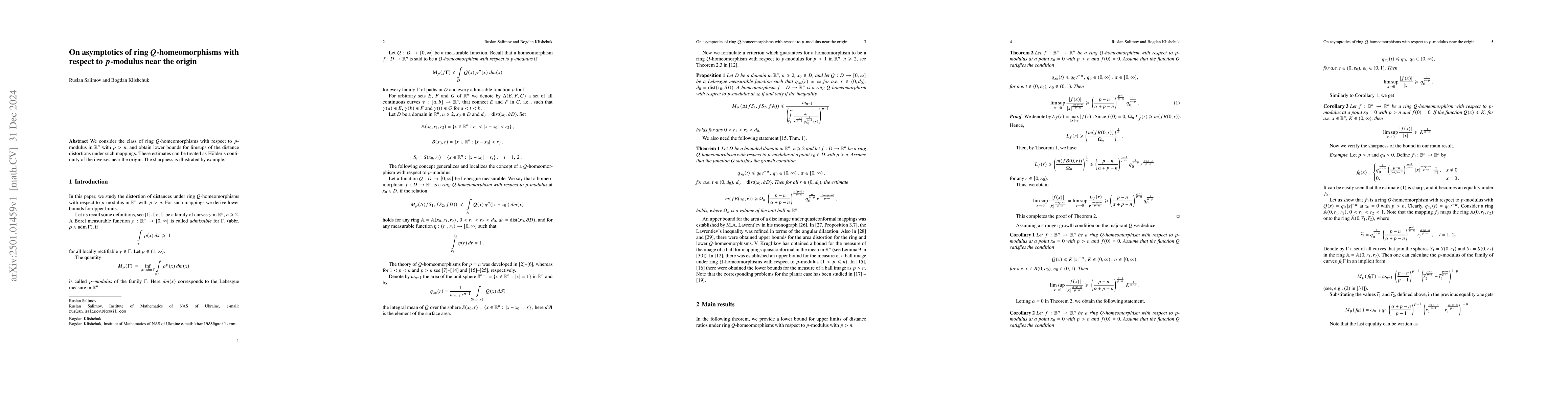 Thumbnail for On asymptotics of ring $Q$-homeomorphisms with respect to $p$-modulus
  near the origin
