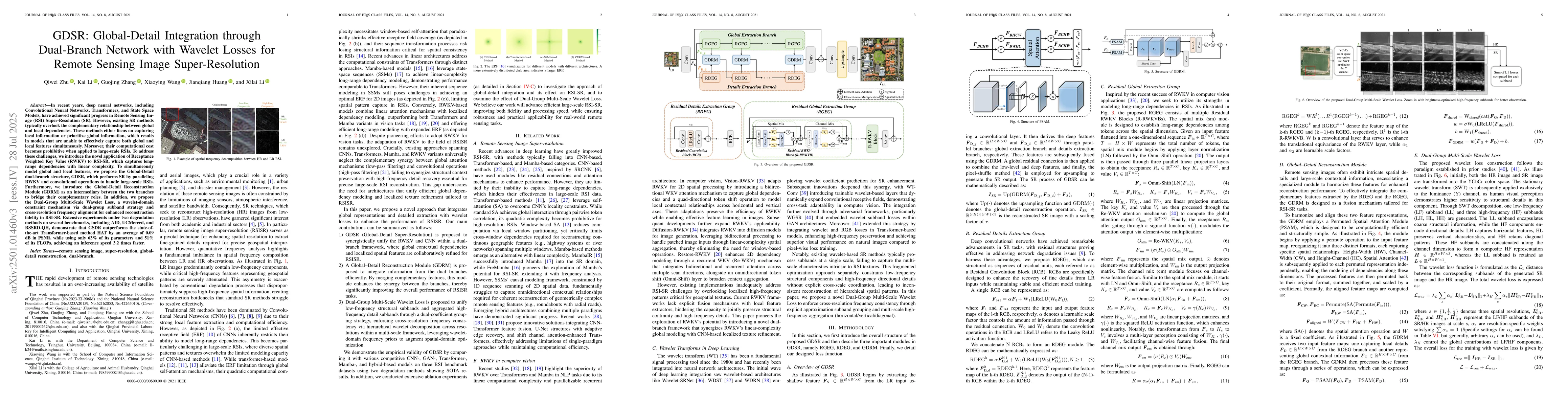 Thumbnail for GDSR: Global-Detail Integration through Dual-Branch Network with Wavelet
  Losses for Remote Sensing Image Super-Resolution