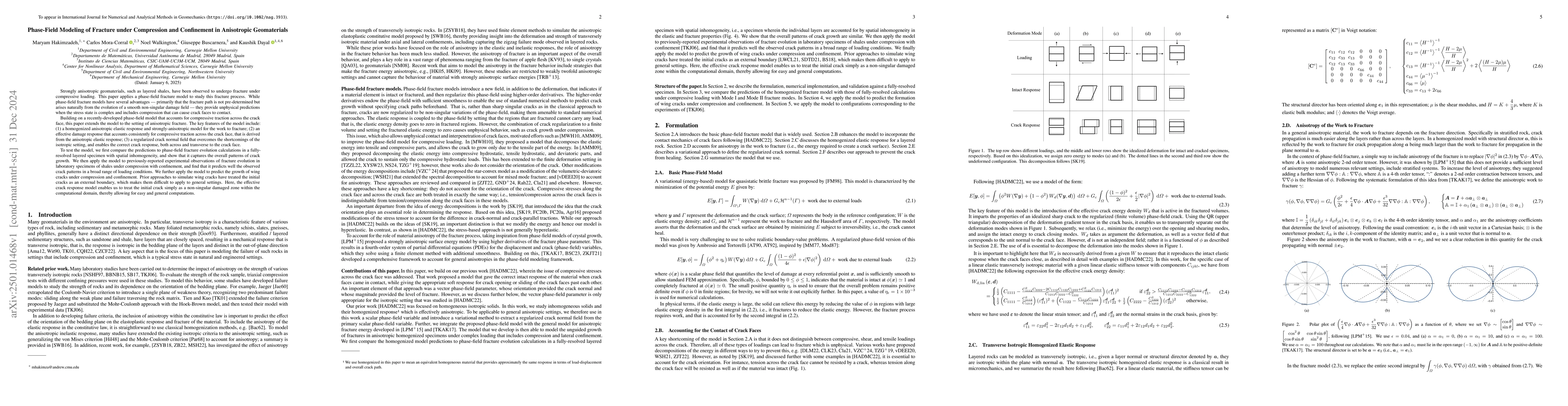 Thumbnail for Phase-Field Modeling of Fracture under Compression and Confinement in
  Anisotropic Geomaterials