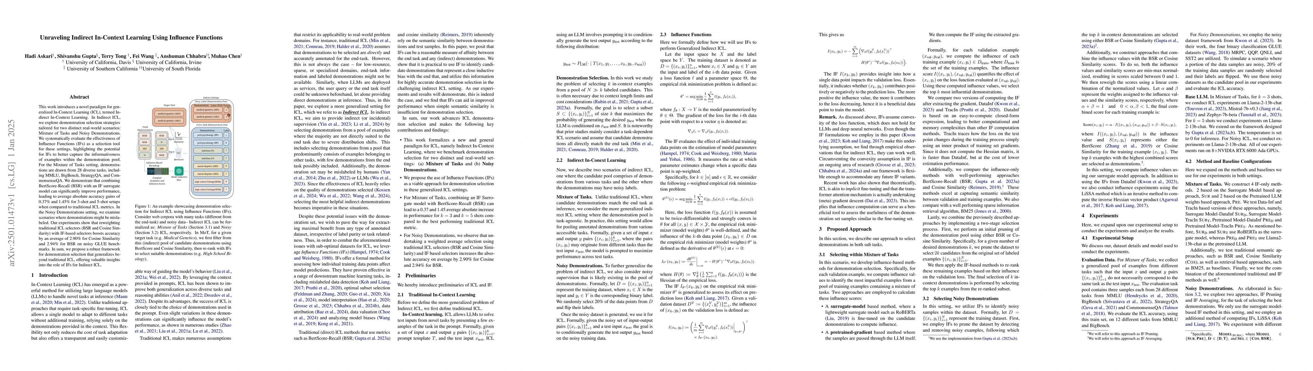 Thumbnail for Unraveling Indirect In-Context Learning Using Influence Functions