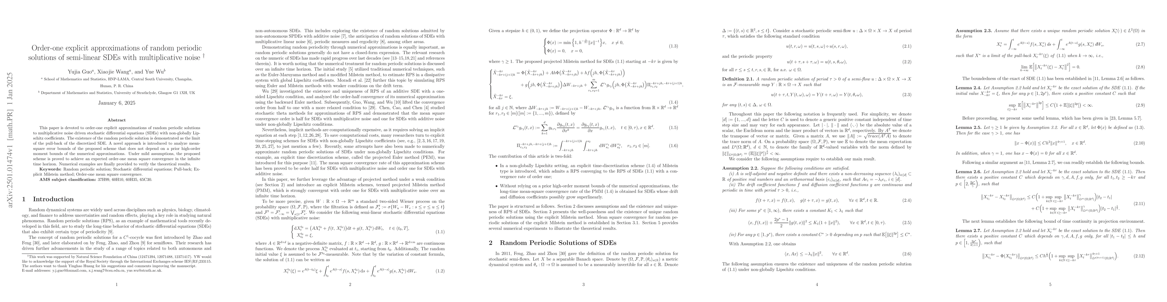 Thumbnail for Order-one explicit approximations of random periodic solutions of
  semi-linear SDEs with multiplicative noise