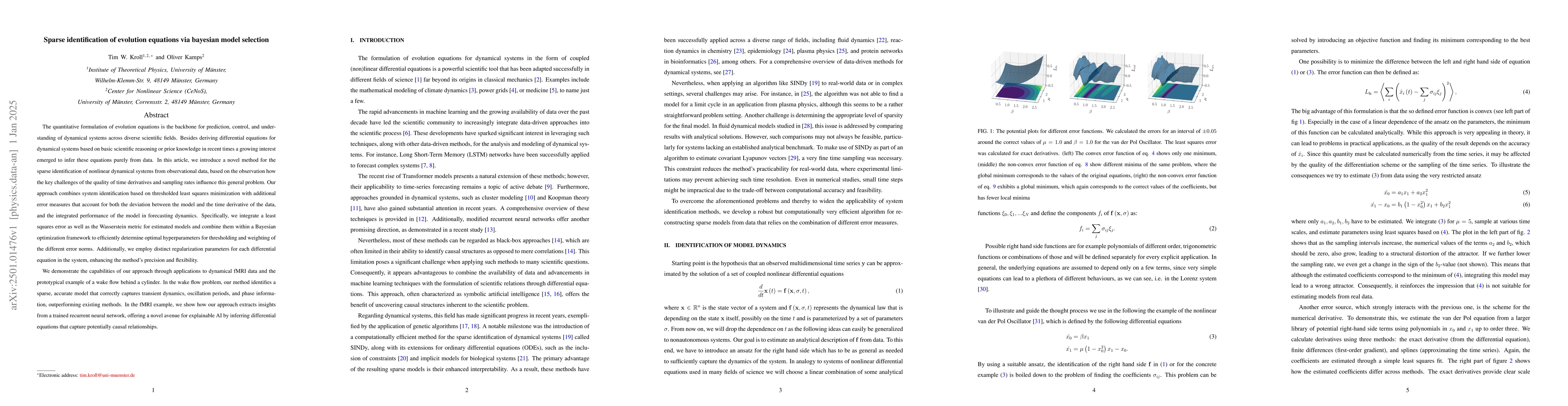 Thumbnail for Sparse identification of evolution equations via Bayesian model
  selection