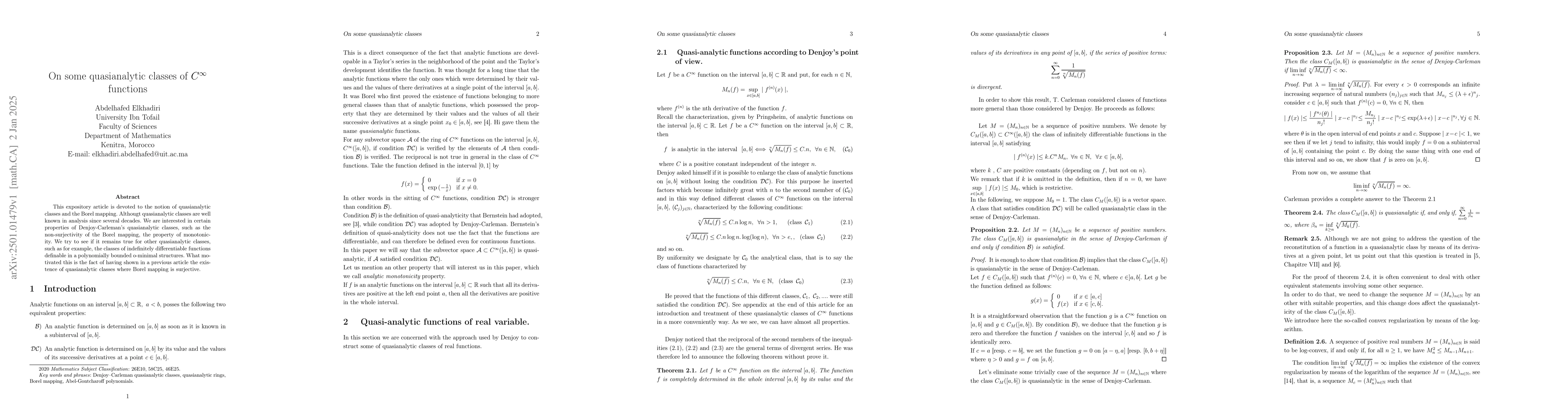 Thumbnail for On some quasianalytic classes of $C^\infty$ functions