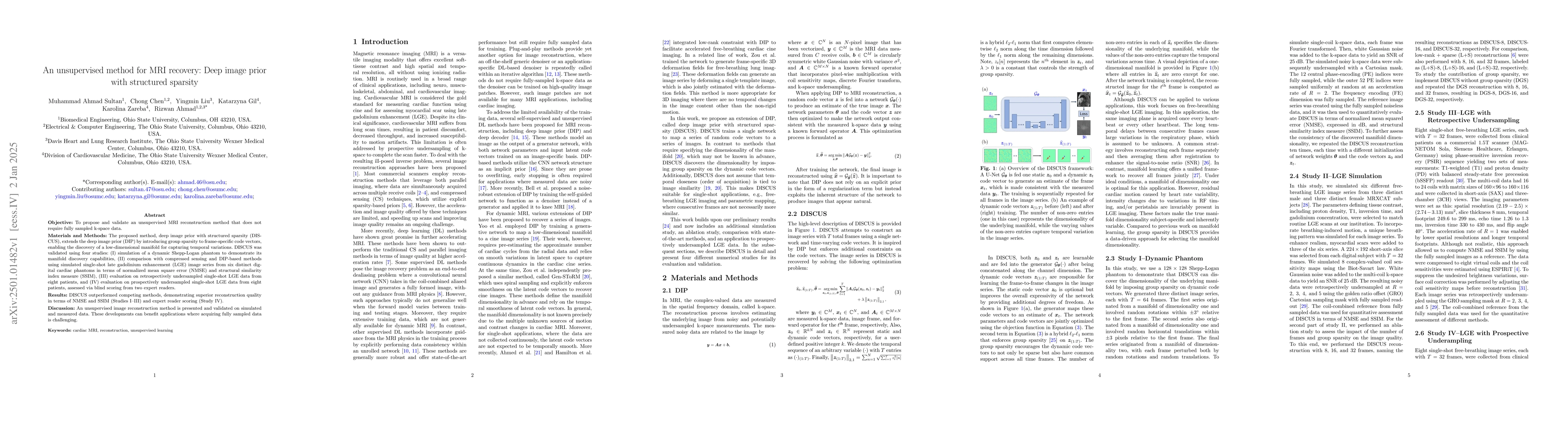 Thumbnail for An unsupervised method for MRI recovery: Deep image prior with
  structured sparsity
