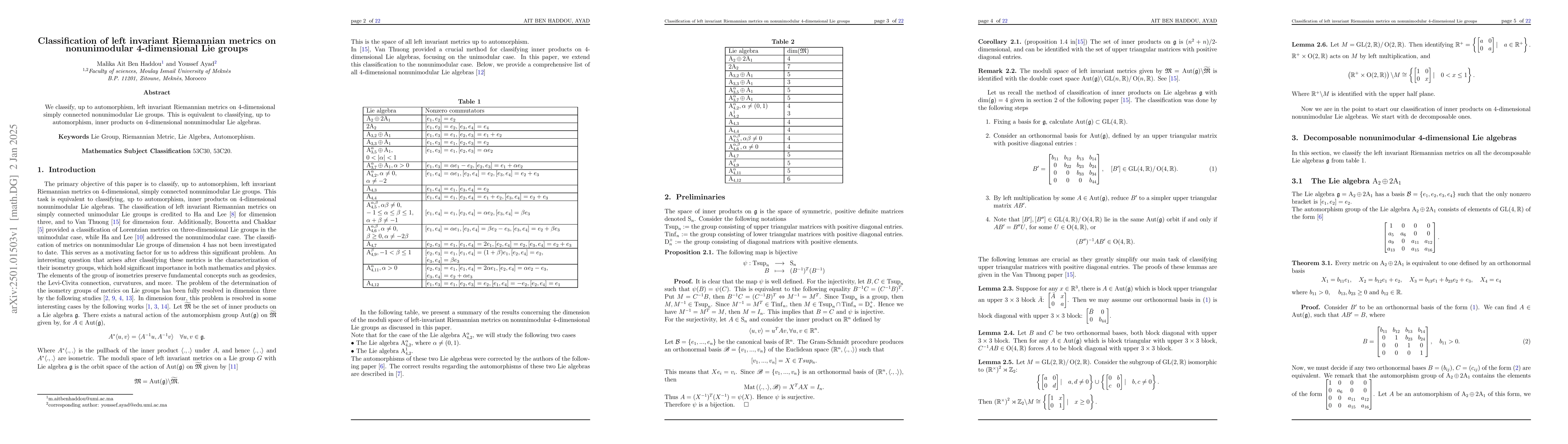 Thumbnail for Classification of left invariant Riemannian metrics on nonunimodular
  4-dimensional Lie groups