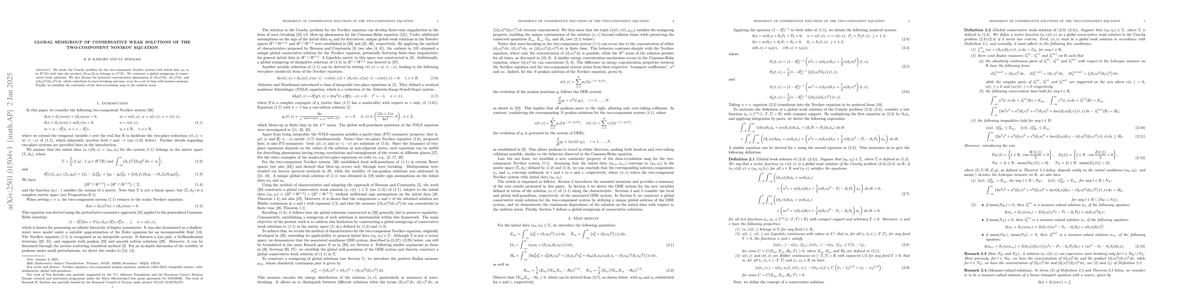 Thumbnail for Global semigroup of conservative weak solutions of the two-component
  Novikov equation