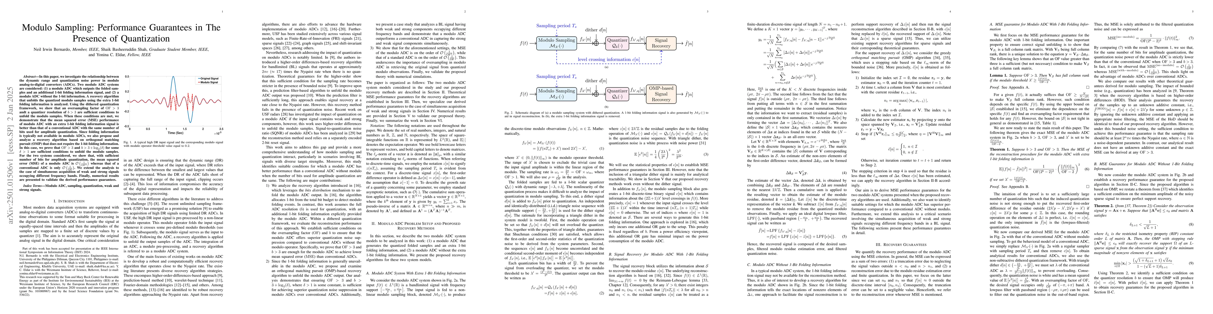 Thumbnail for Modulo Sampling: Performance Guarantees in The Presence of Quantization