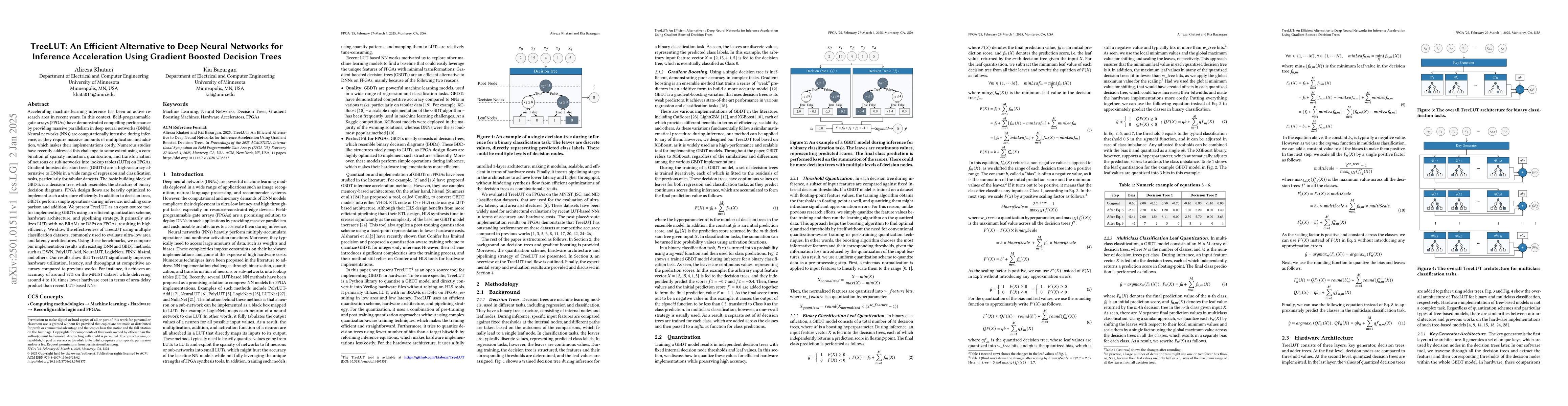 Thumbnail for TreeLUT: An Efficient Alternative to Deep Neural Networks for Inference
  Acceleration Using Gradient Boosted Decision Trees