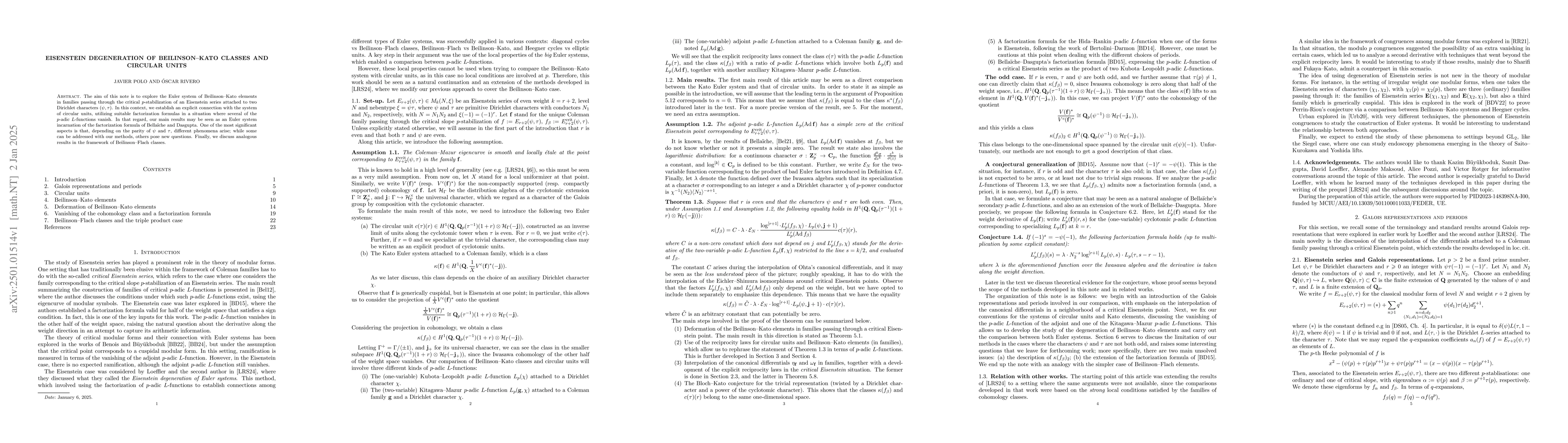Thumbnail for Eisenstein degeneration of Beilinson--Kato classes and circular units