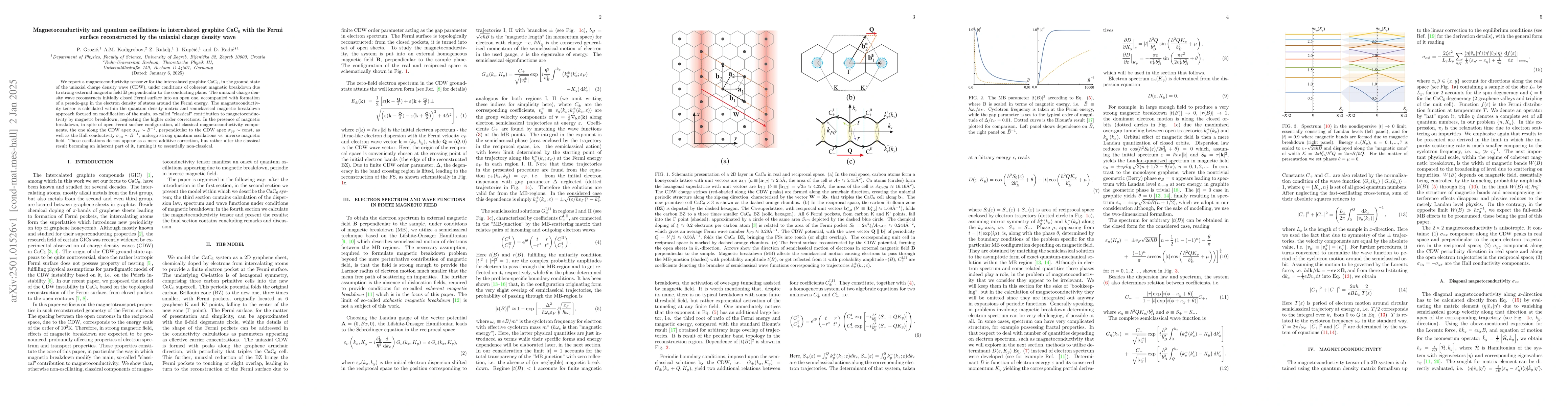 Thumbnail for Magnetoconductivity and quantum oscillations in intercalated graphite
  CaC$_6$ with the Fermi surface reconstructed by the uniaxial charge density
  wave