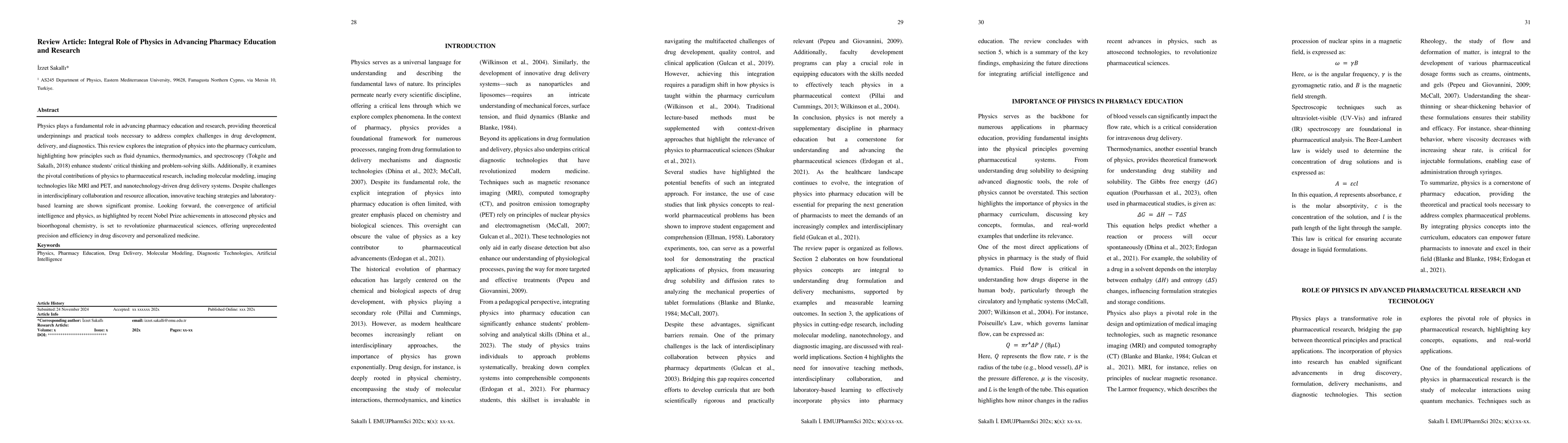 Thumbnail for Review Article: Integral Role of Physics in Advancing Pharmacy Education
  and Research