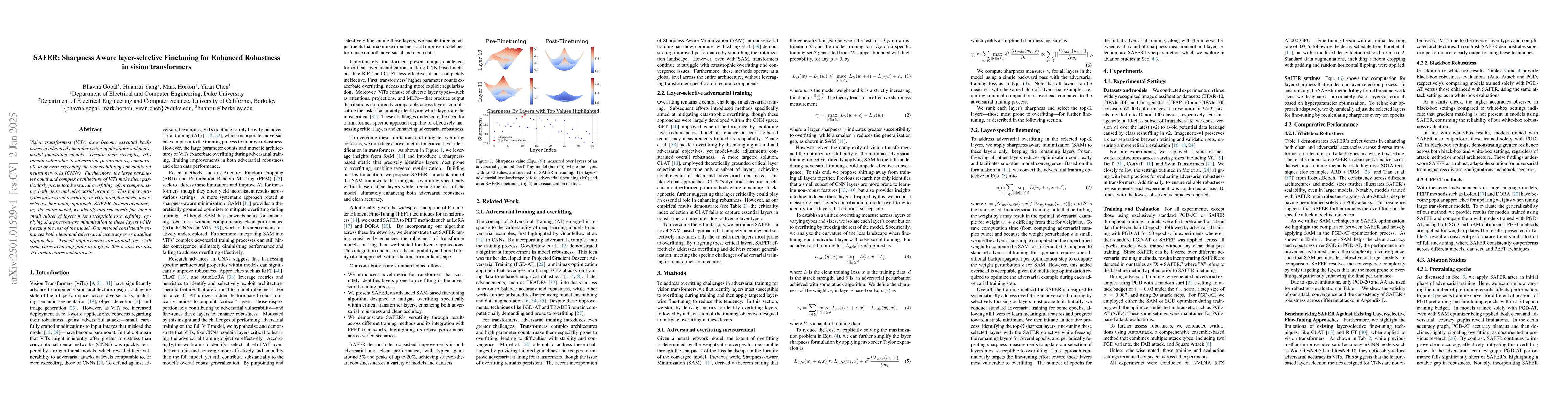 Thumbnail for SAFER: Sharpness Aware layer-selective Finetuning for Enhanced
  Robustness in vision transformers