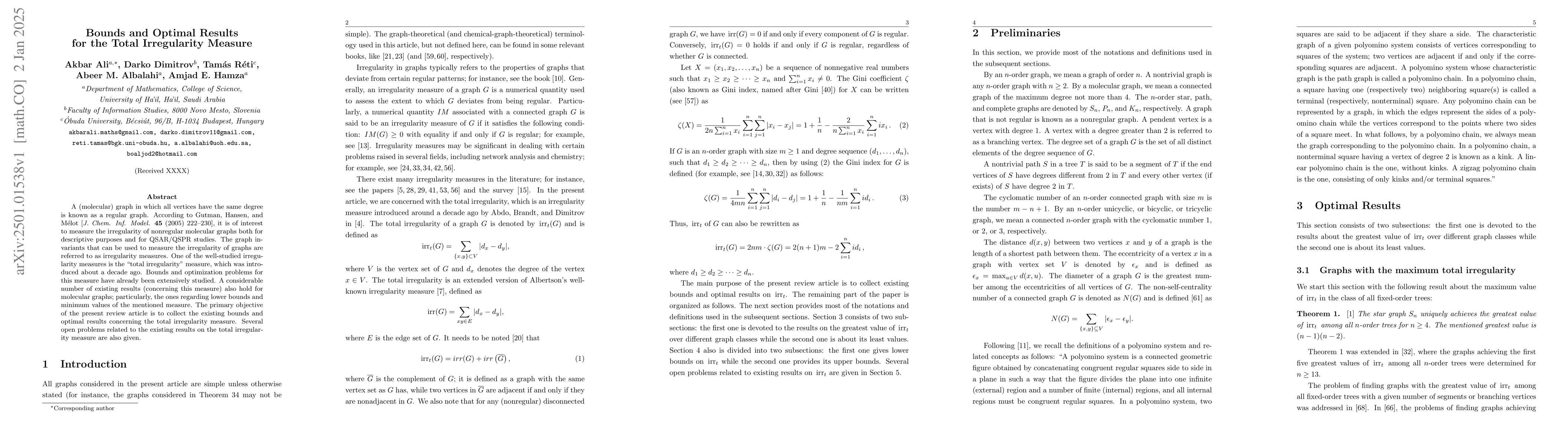 Thumbnail for Bounds and Optimal Results for the Total Irregularity Measure