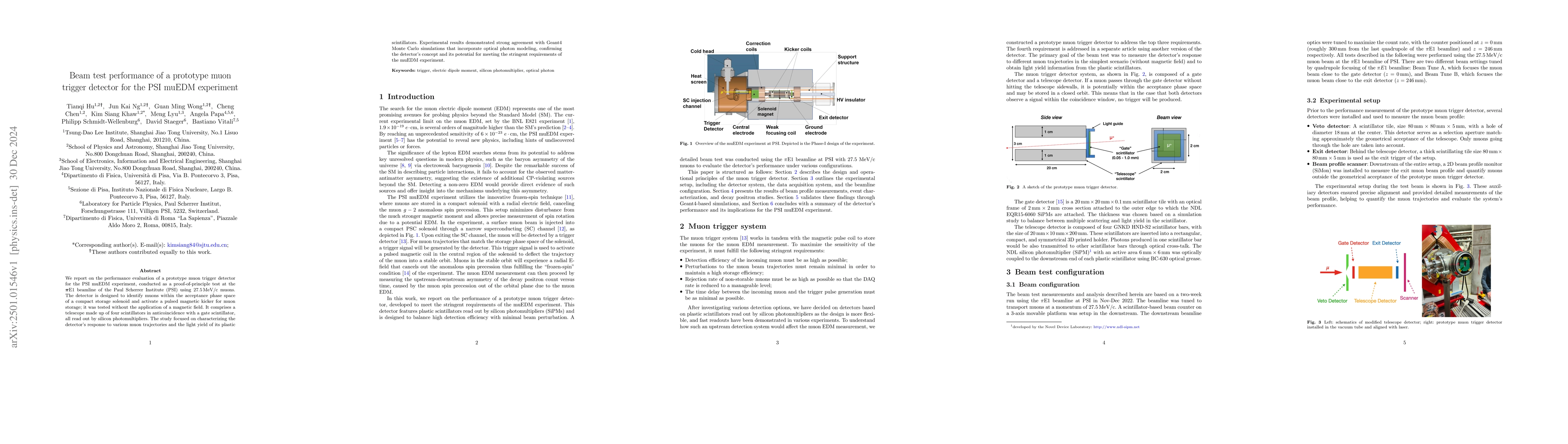 Thumbnail for Beam test performance of a prototype muon trigger detector for the PSI
  muEDM experiment