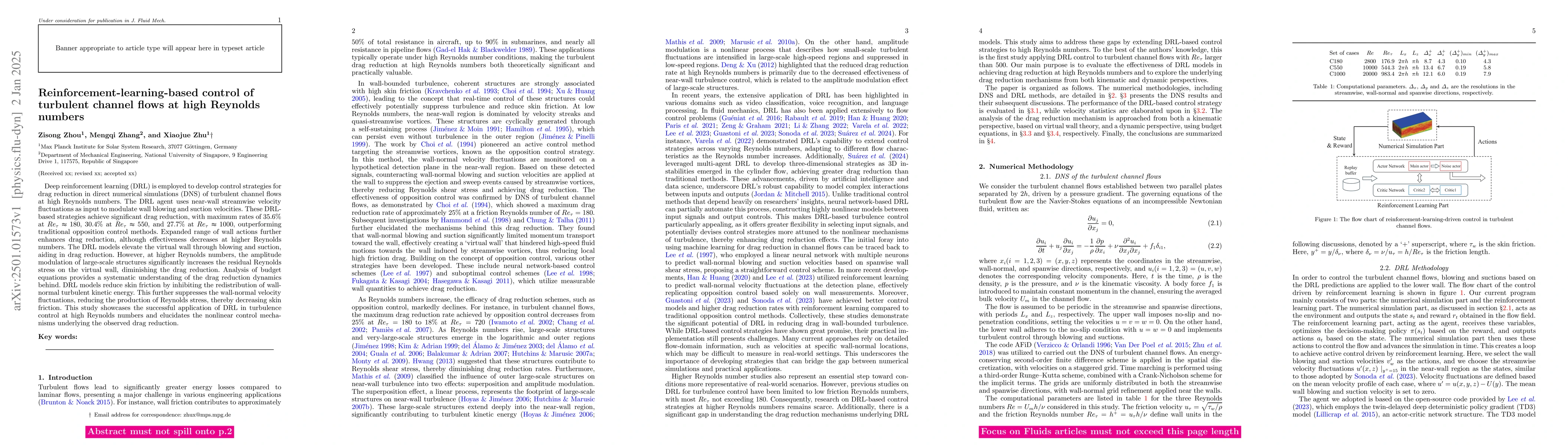 Thumbnail for Reinforcement-learning-based control of turbulent channel flows at high
  Reynolds numbers
