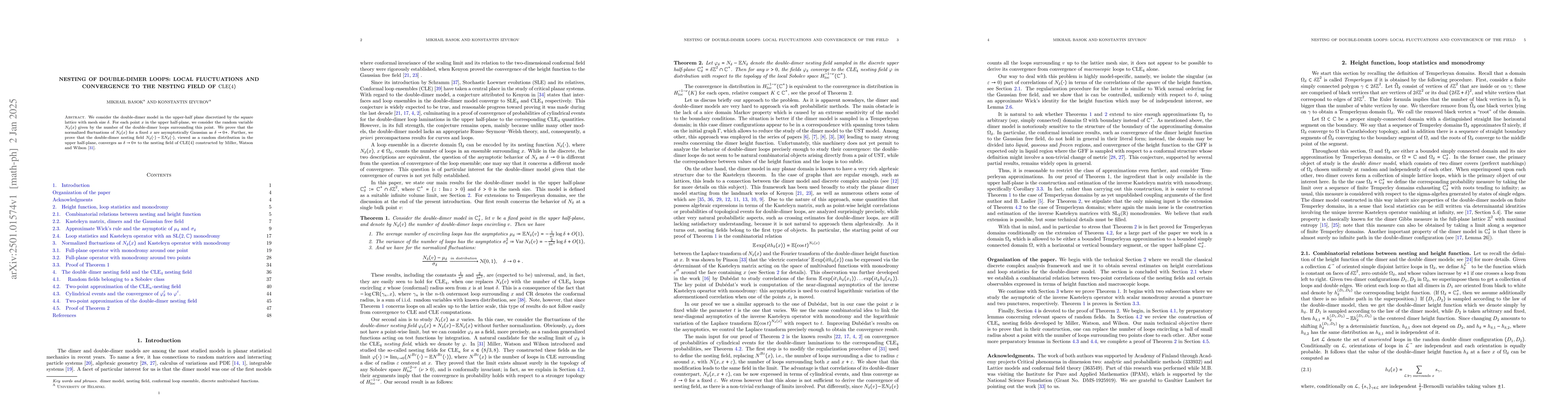Thumbnail for Nesting of double-dimer loops: local fluctuations and convergence to the
  nesting field of CLE(4)