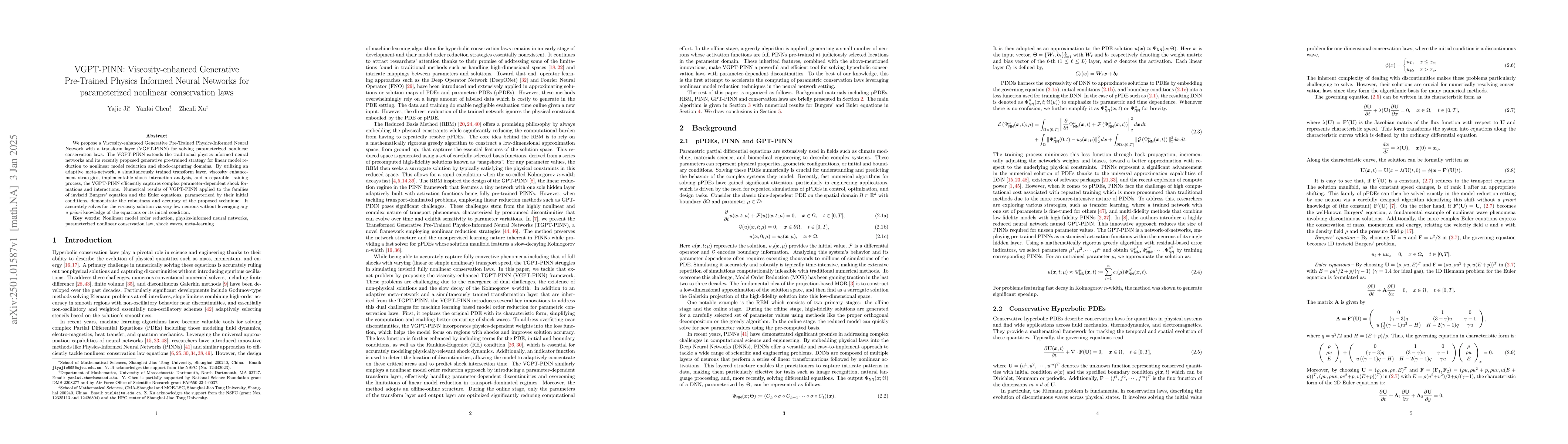 Thumbnail for VGPT-PINN: Viscosity-enhanced Generative Pre-Trained Physics Informed
  Neural Networks for parameterized nonlinear conservation laws