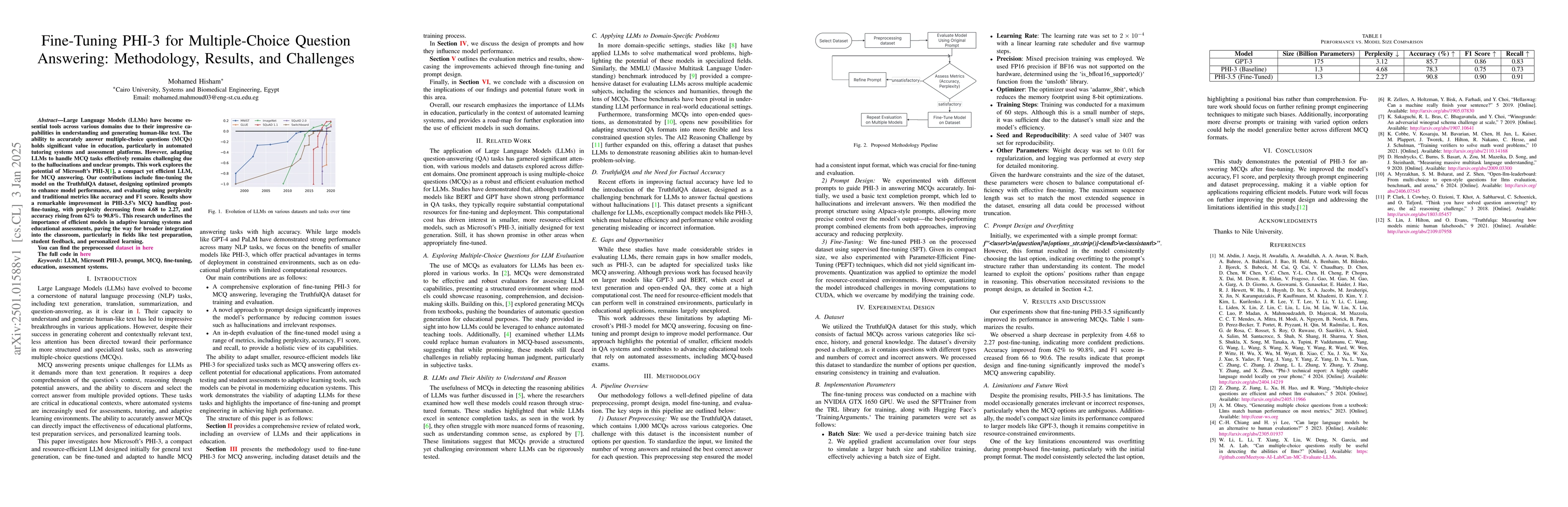 Thumbnail for (WhyPHI) Fine-Tuning PHI-3 for Multiple-Choice Question Answering:
  Methodology, Results, and Challenges