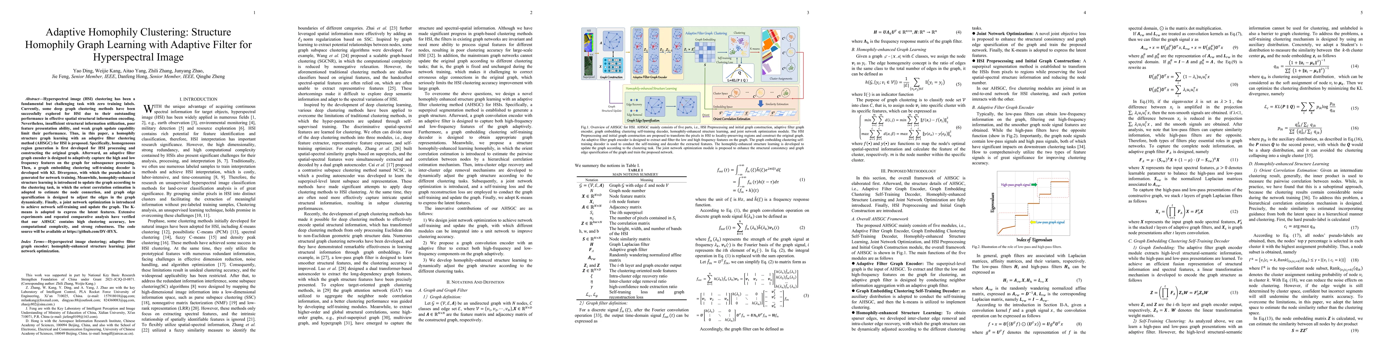 Thumbnail for Adaptive Homophily Clustering: Structure Homophily Graph Learning with
  Adaptive Filter for Hyperspectral Image
