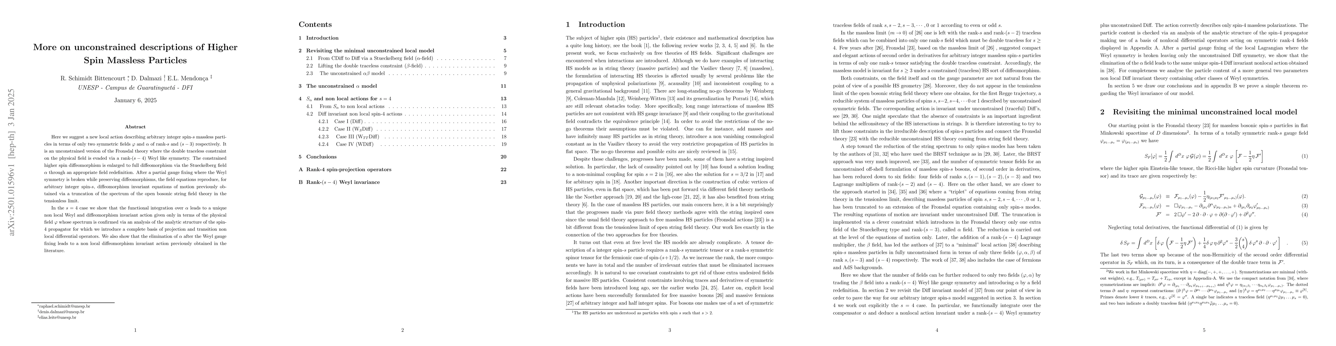 Thumbnail for More on unconstrained descriptions of Higher Spin Massless Particles