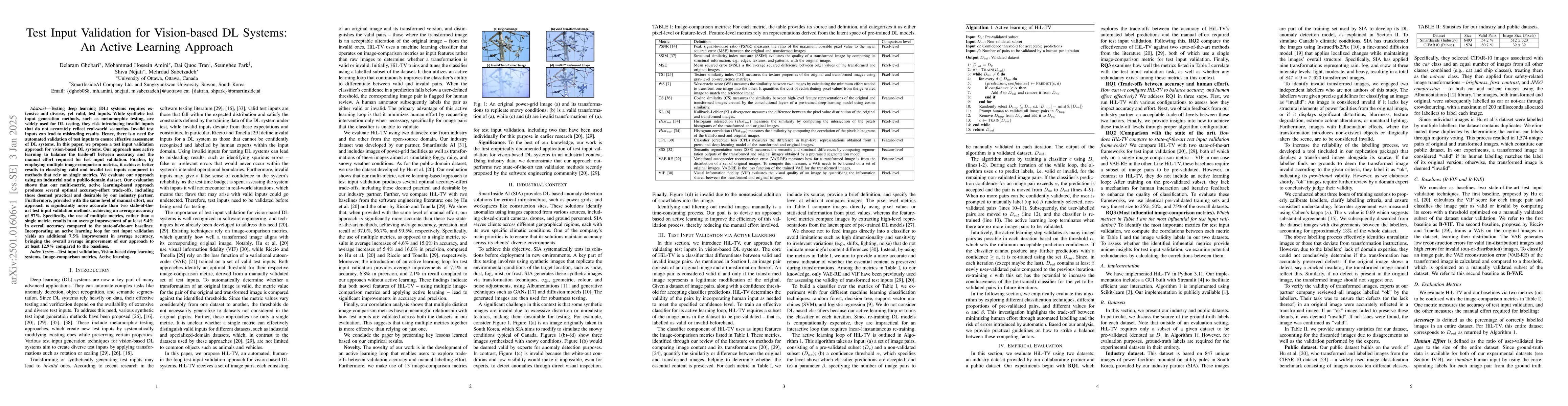 Thumbnail for Test Input Validation for Vision-based DL Systems: An Active Learning
  Approach