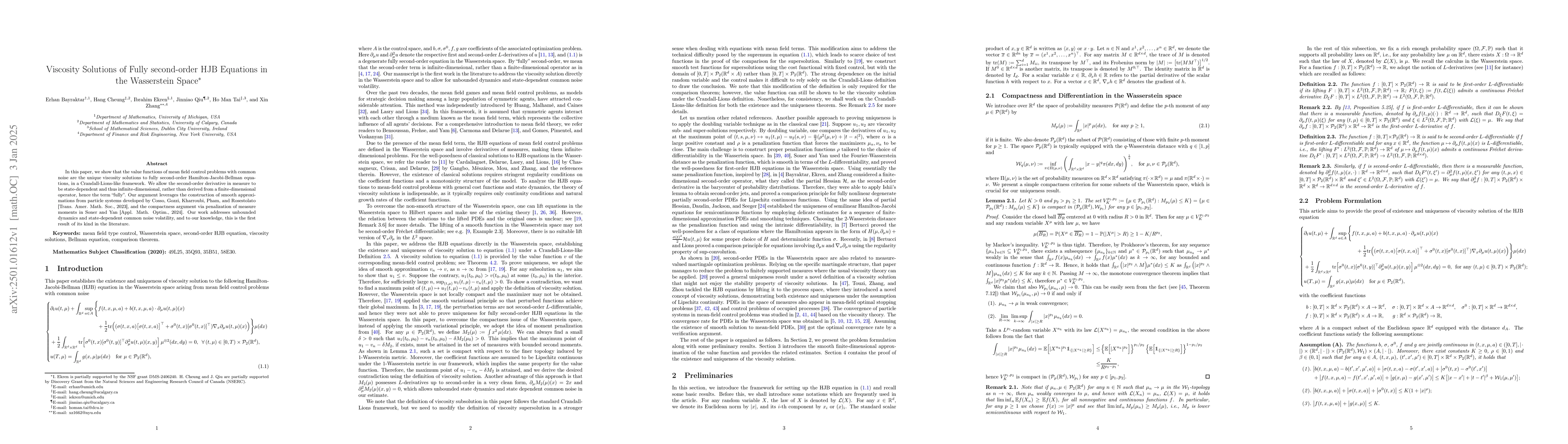 Thumbnail for Viscosity Solutions of Fully second-order HJB Equations in the
  Wasserstein Space