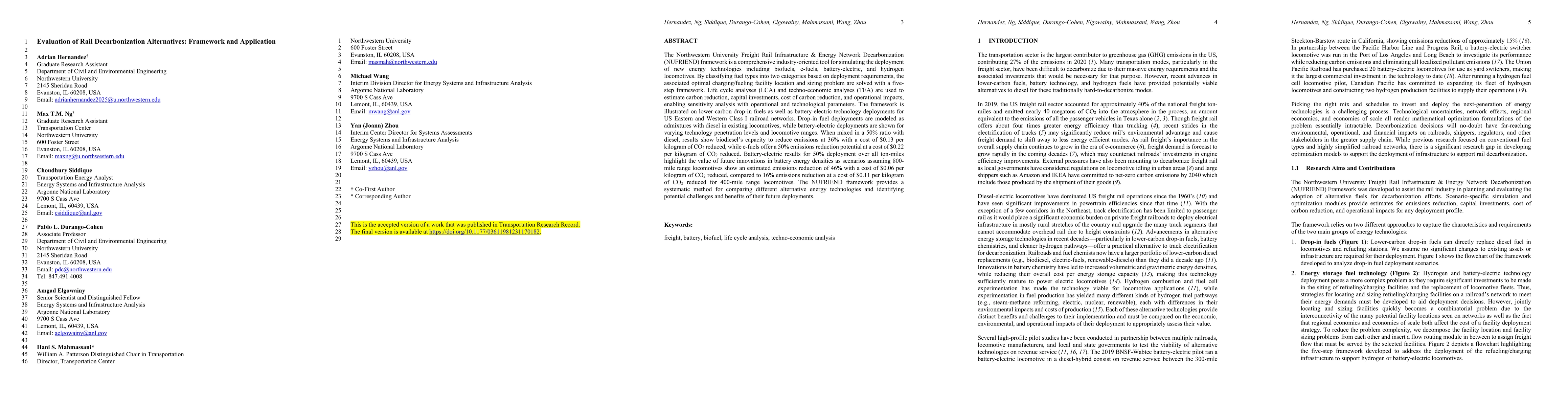 Thumbnail for Evaluation of Rail Decarbonization Alternatives: Framework and
  Application