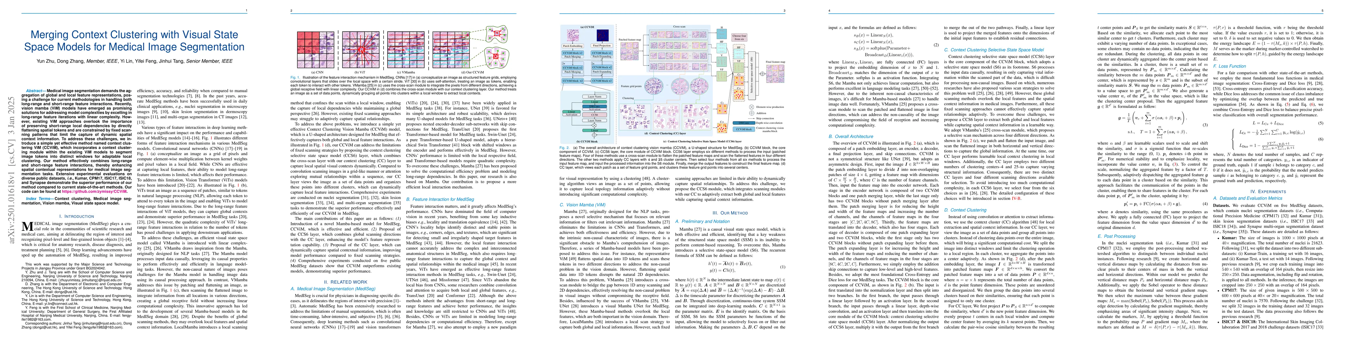 Thumbnail for Merging Context Clustering with Visual State Space Models for Medical
  Image Segmentation