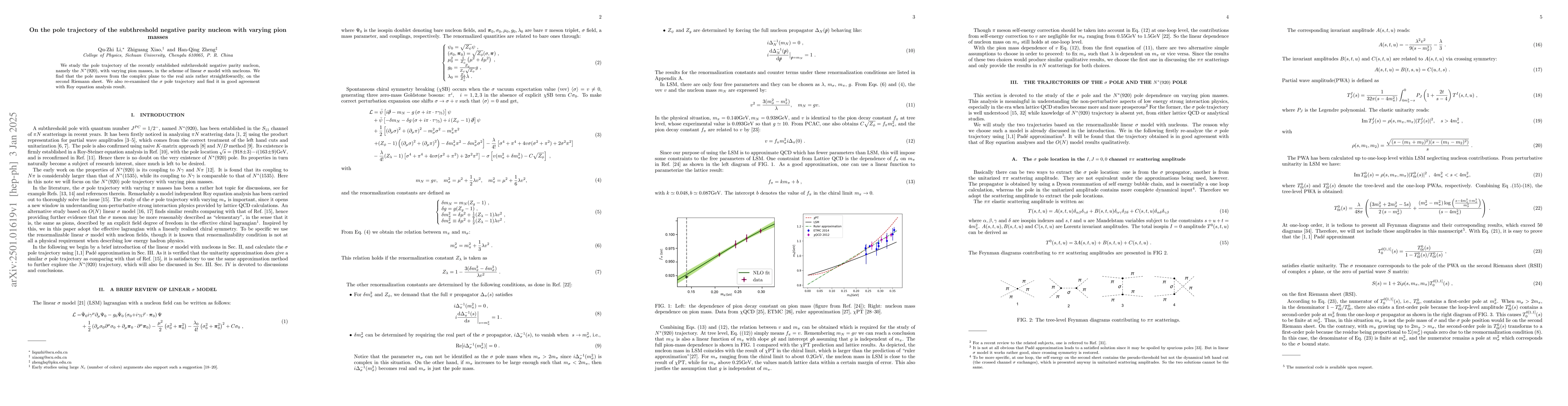 Thumbnail for On the pole trajectory of the subthreshold negative parity nucleon with
  varying pion masses