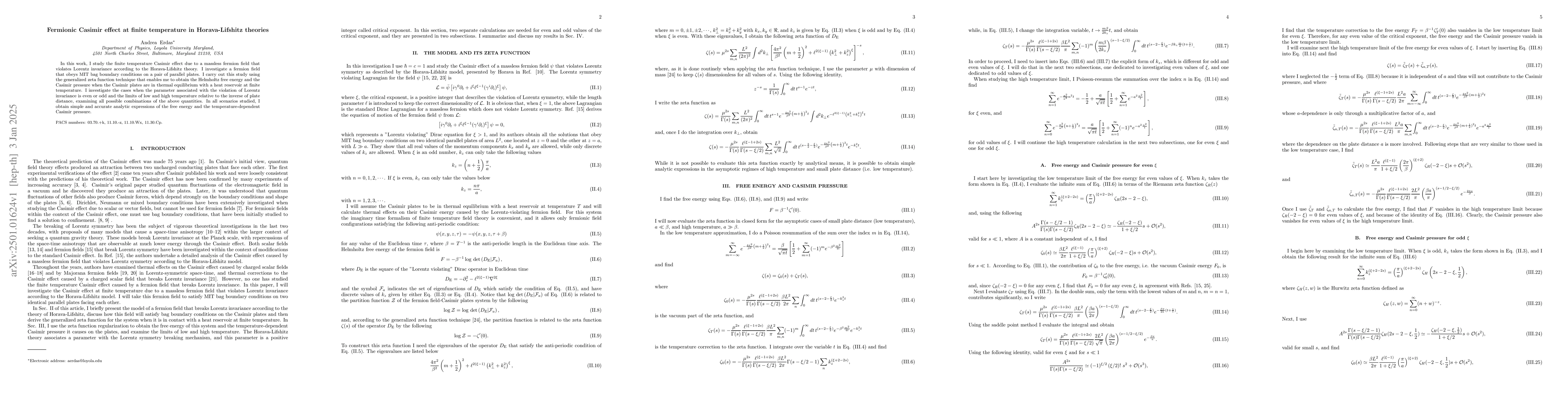 Thumbnail for Fermionic Casimir effect at finite temperature in Horava-Lifshitz
  theories