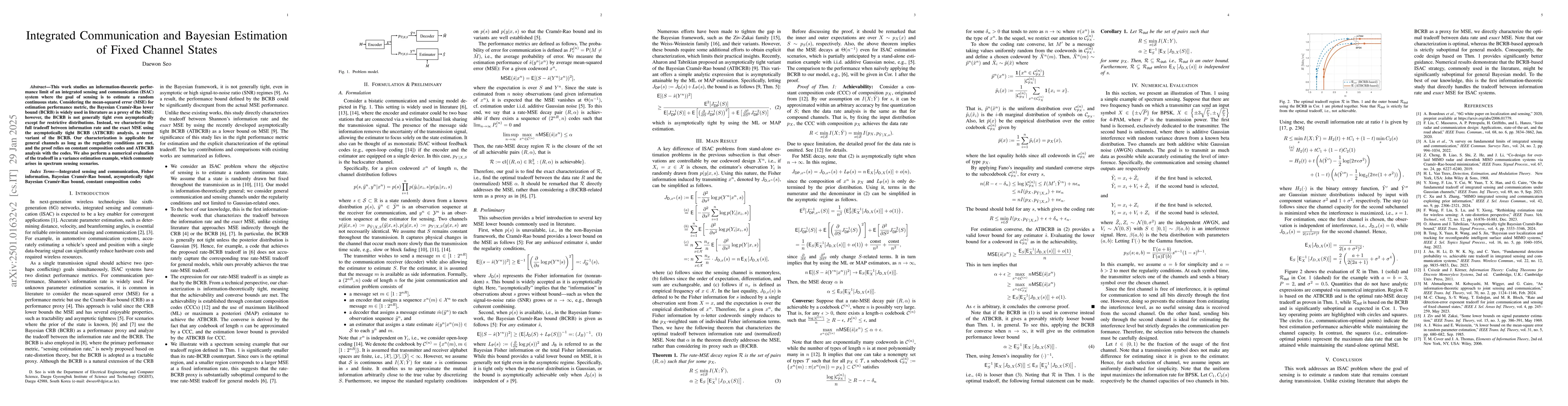 Thumbnail for Integrated Communication and Bayesian Estimation of Fixed Channel States