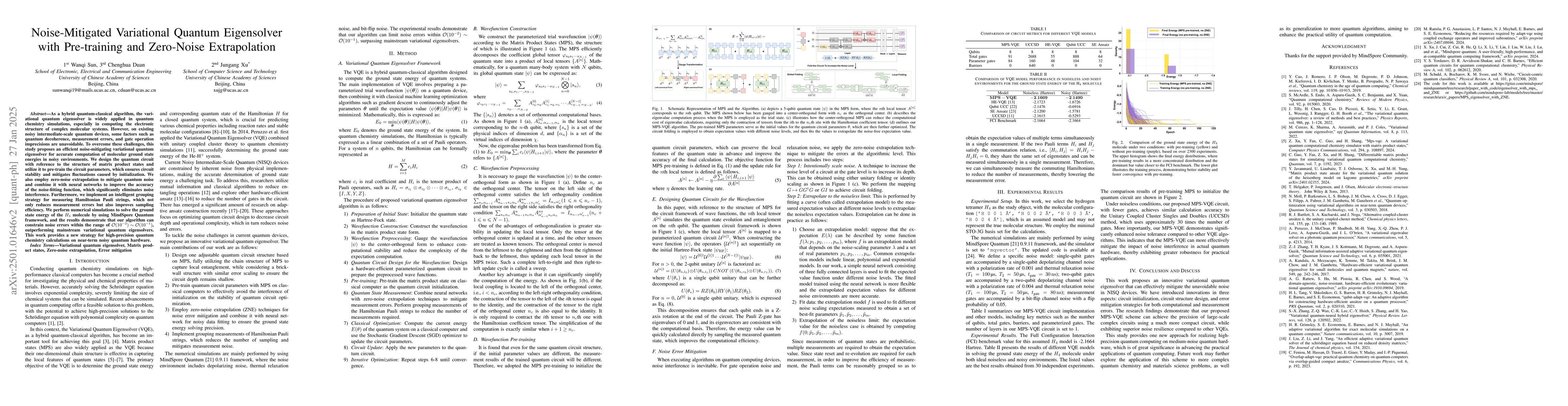 Thumbnail for Noise-Mitigated Variational Quantum Eigensolver with Pre-training and
  Zero-Noise Extrapolation