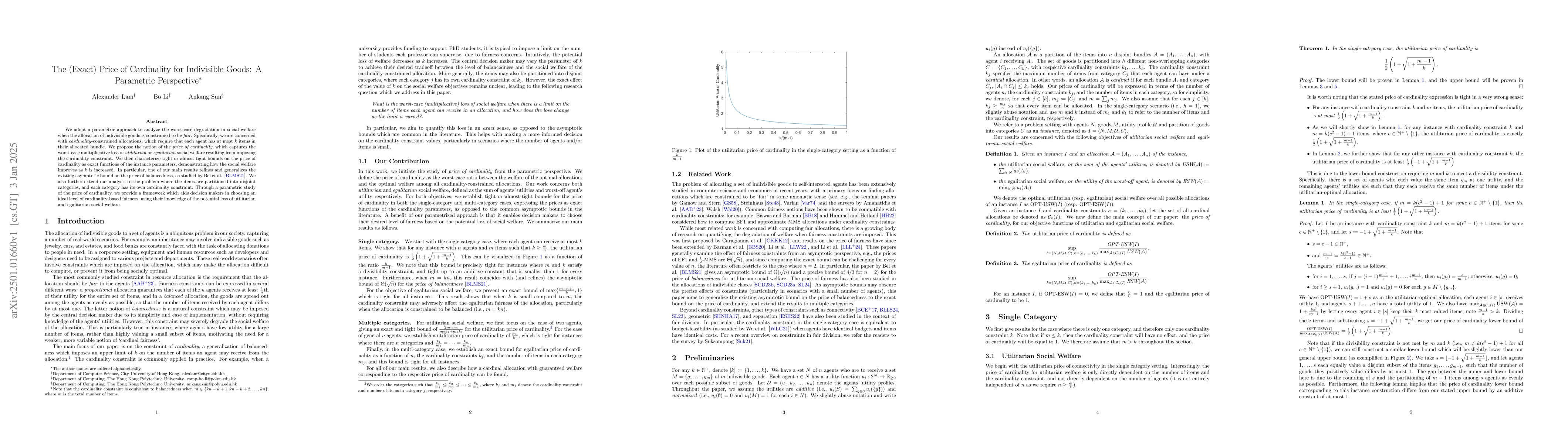 Thumbnail for The (Exact) Price of Cardinality for Indivisible Goods: A Parametric
  Perspective