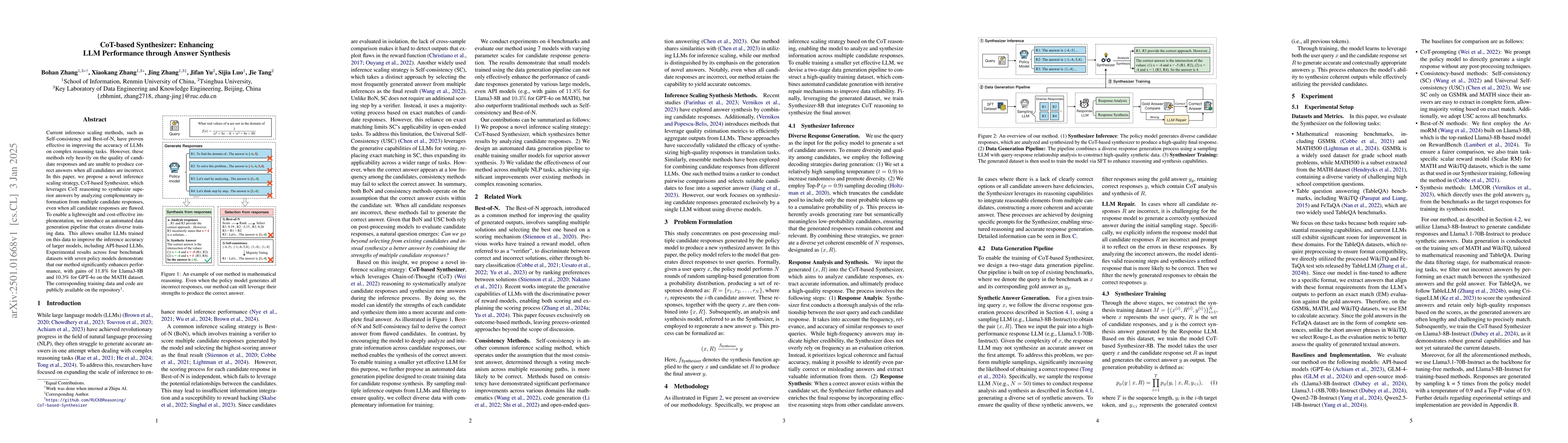 Thumbnail for CoT-based Synthesizer: Enhancing LLM Performance through Answer
  Synthesis