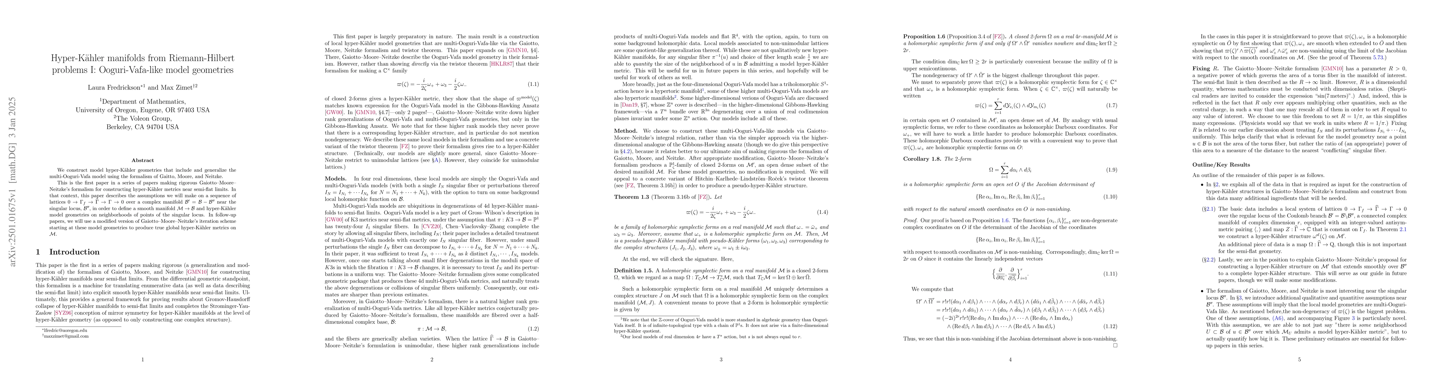 Thumbnail for Hyper-Kähler manifolds from Riemann-Hilbert problems I:
  Ooguri-Vafa-like model geometries