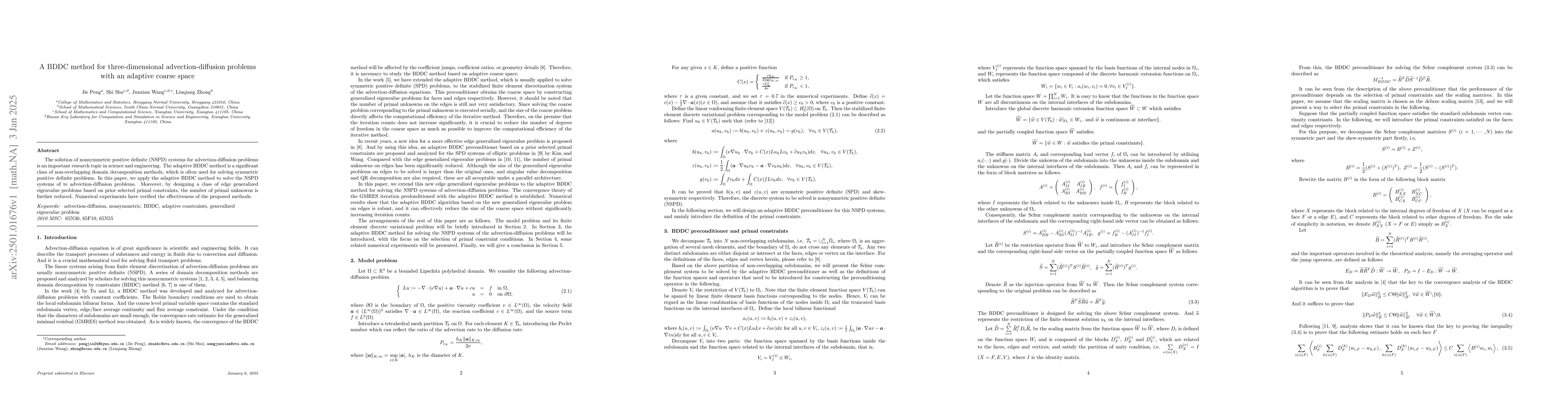 Thumbnail for A BDDC method for three-dimensional advection-diffusion problems with an
  adaptive coarse space
