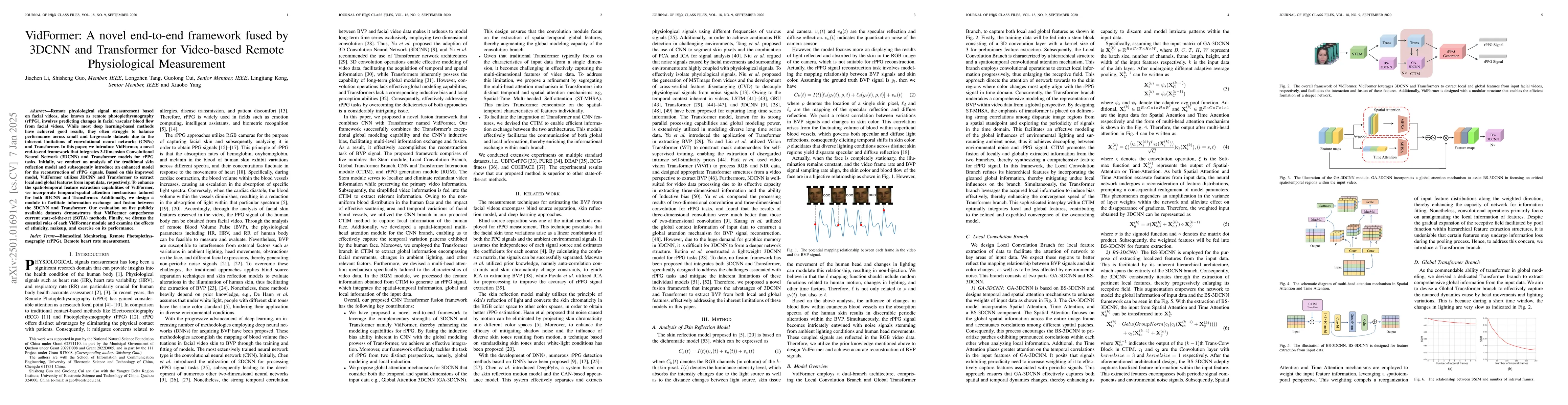 Thumbnail for VidFormer: A novel end-to-end framework fused by 3DCNN and Transformer
  for Video-based Remote Physiological Measurement
